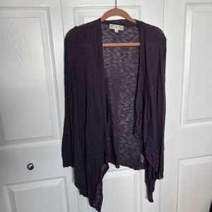 Pink republic eggplant purple Flowy open front lace detail cardigan